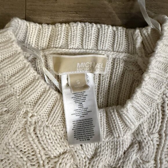 Michael Kors White Chunky Cable Knit Ribbed Long Sleeve Pullover Sweater - Picture 4 of 6